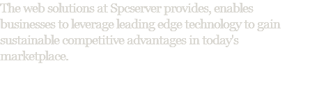 The web solutions at Spcserver provides, enables businesses to leverage leading edge technology to gain sustainable competitive advantages in today's marketplace.